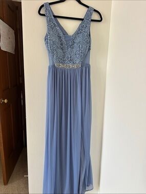 BCX Lace Bodice Maxi Dress in Dusty Periwinkle with Beaded Waist
